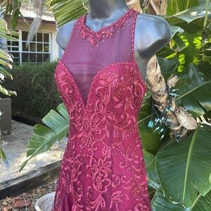 White by soiblue embroidered illusion mesh ball gown